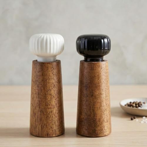 MAITTON Salz und Pfeffermühle aus Holz und Keramik - Gewürzmühle Grinder mit verstellbarem Mahlwerk, 17.5cm