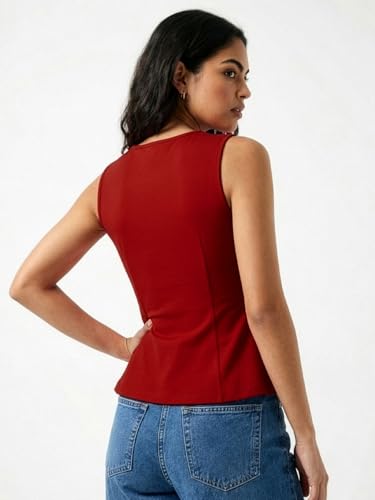 Image of Aahwan Black Solid Cotton Comfort Fit Round Neck Sleeveless Short Peplum Top for Women's & Girl's