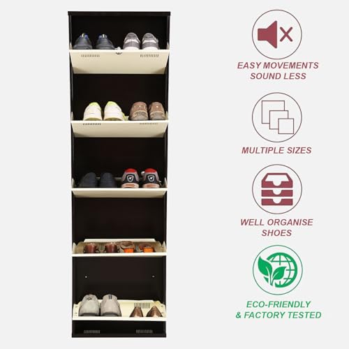 Image of Metal Shoe Rack Wall Mounted for Home with Central Locking 5 Door 20 inch Wall Mounted Metal 10 Pair Shoe Rack Cabinet Pre-Assembled Rack Shelves |3 Year Warranty (Brown & Ivory)