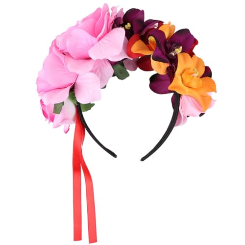 FRCOLOR Diadema de flores rosa diadema de flores mexicanas diadema floral do dia dos mortos para mulher (rosa)