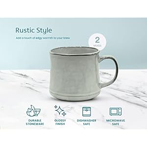 KooK Glazed Coffee Mugs Ceramic Microwave Dishwasher Safe 13 oz JavaSlate Set of 2