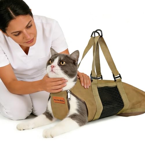 Cinf Cat Nail Clipping Cleaning Grooming Restraint Bag No Scratching Biting for Bathing Nail Trimming Injecting Examining(Tan,M)