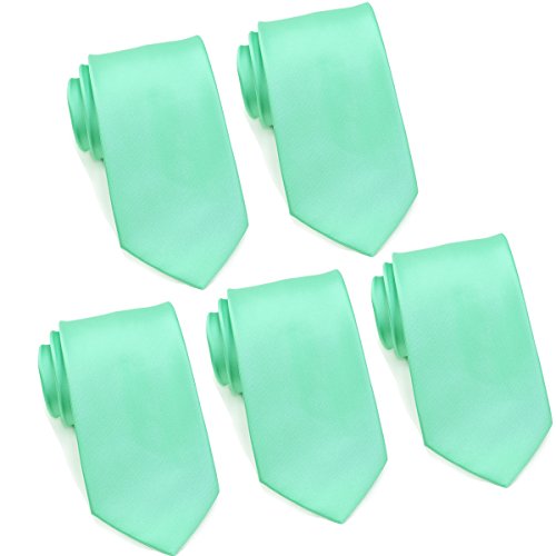 Mens Formal Tie Wholesale Lot of 5 Mens Solid Color Wedding Ties 3.5  Satin Finish (Mint)