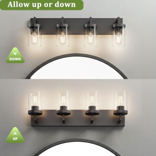 Image of Bathroom Vanity Light, 4 Light Matte Black Vanity Light with Clear Glass Shade, 30in Farmhouse Vanity Light, Bathroom Lighting Fixtures Over Mirror for Bathroom