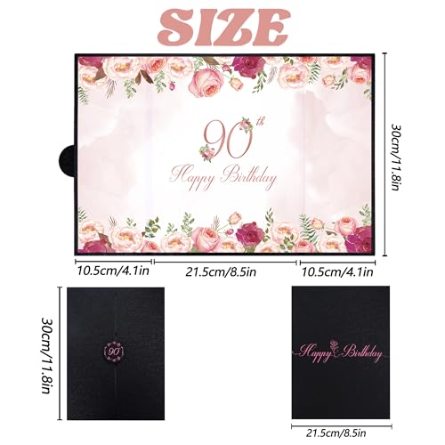 Image of Vlipoeasn 90th Birthday Guest Book Alternative, Black and Pink 90th Birthday Party Decorations for Women, Creative Flower 90th Birthday Signature Book, Cheers to 90 Year Old Birthday Party Supplies