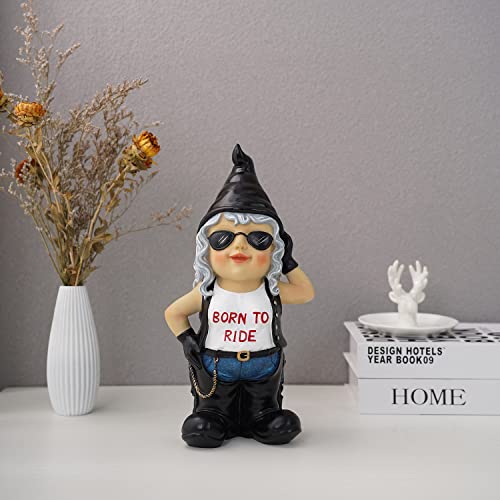 Jy.cozy Biker Gnome Garden Statue,Lady Gnomes In Leather Jacket,Funny Gnomes Sculpture Ornament Gift,Outdoor Gnome Decorations For Yard Patio Lawn #TOP1