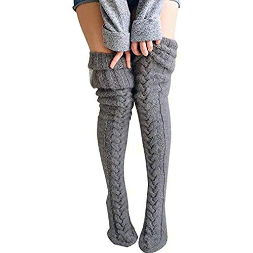 Women's Cable Knit Knee-High Winter Boot Socks,Extra Long Winter Stockings Thigh High Boot Socks Leg Warmers Stockings (Dark Grey)