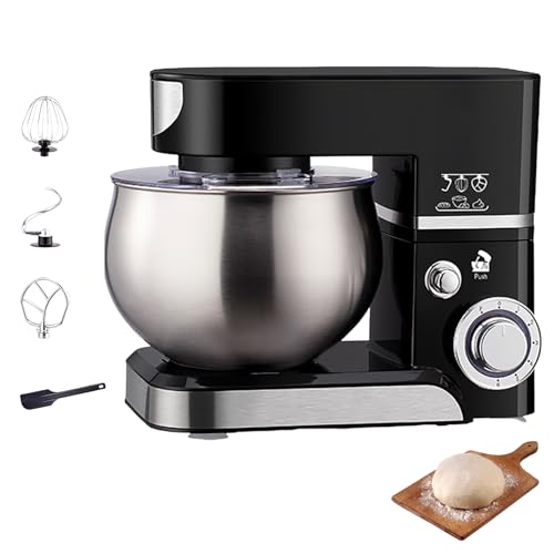 Batidora de pie multiusos, batidora de alimentos de 5,5 l, ajuste eléctrico de 6 velocidades de 1000 W, con gancho para masa, batidor y batidor de alambre, para hornear, pasteles, galletas black