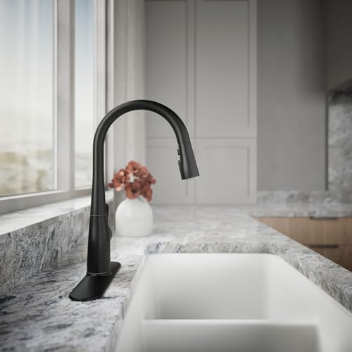 Image of KOHLER K-597-BL Simplice Pull Down Kitchen Faucet, 3-Spray Faucet, Kitchen Sink Faucet with Pull Down Sprayer, Matte Black