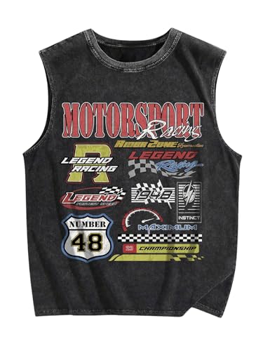 SOLY HUX Men's Vintage Graphic Tank Tops Summer Beach Sleeveless Tanks Vest Streetwear Shirts Black Graphic