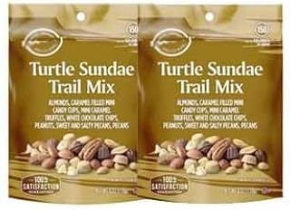 Turtle Sundae Nice Nut Trail Mix: Almonds, Caramel Filled Mini Candy Cups and Truffles, White Chocolate Chips, Peanuts, Sweet and Salty Pecans - Snack Snacking Food Treat - 2, 6oz Bags