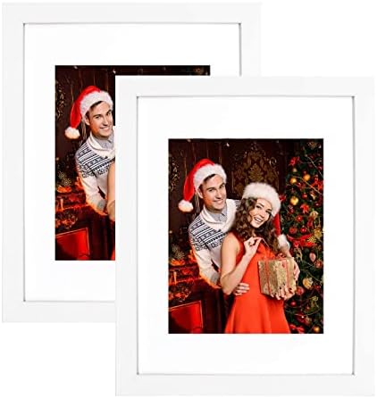 Golden State Art, Set of 2 White Photo Wood Frame 11x14 with Real Glass Mat for 8x10 Picture