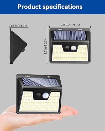 Peasur 140LED Solar Powered Lights Outdoor Waterproof, 3 Packs Motion Sensor Light Ultra-Bright, 3 Modes Fence Security Lighting for Outside Yard Wall Deck Step Garden(Cool White)
