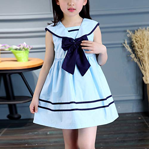 Amebelle Big Girl Sleeveless Nautical Sailor School Uniform Dress With Bow Tie(0788-Blue-5T) #TOP1