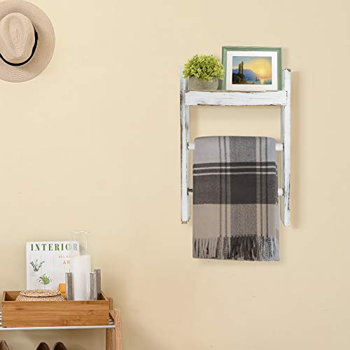 Wood Towel Rack with Shelf, Rustic Wall Mount Towel Ladder Decor for Bathroom, Kitchen Hand Towels Holder, Wooden Towel Bar Hanger for Living Room, Farmhouse Decor Shelf & Storage for Towels, Blankets - Thumbnail 7