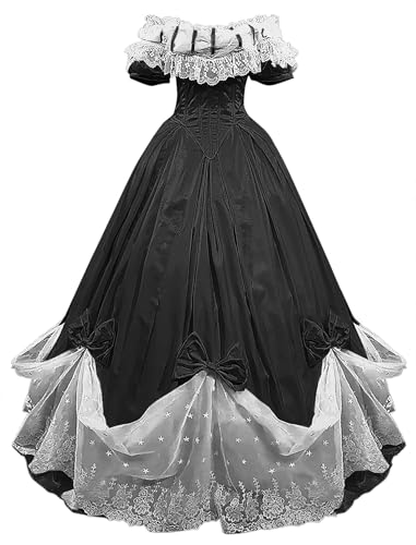 TRHTX Gothic Black Renaissance Ball Gown Satin Vintage Dress Plus Size