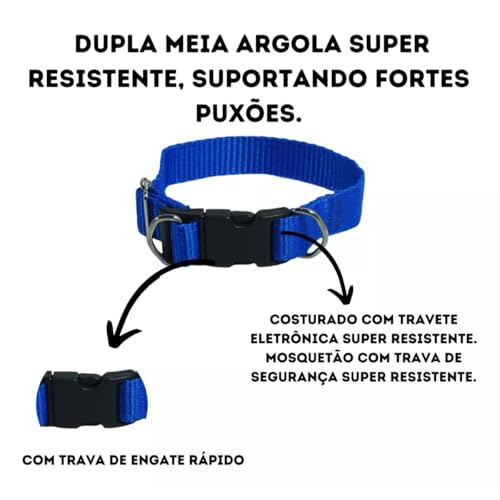 Coleira Com Guia Para Cachorro Pet Grande/médio Resistente (Azul)
