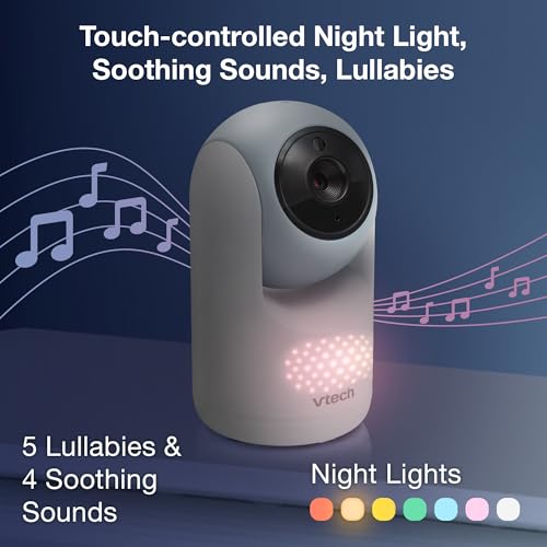 Image of VTech Baby Monitor No WiFi, 2 Cameras, 7 inch Split IPS Screen, 5000mAh 12Hr Battery, 360 Pan Tilt Zoom, Night Vision, Night Light| Advanced Max Twin Blue