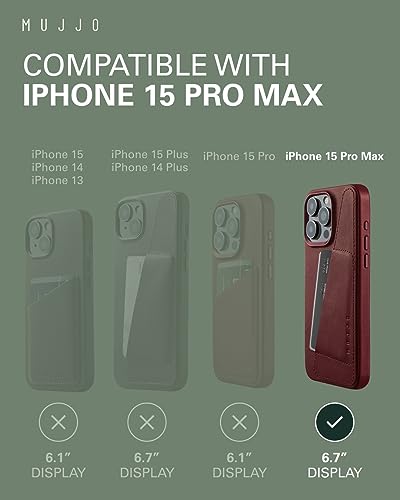 Mujjo Leather Wallet Phone Case - Fits iPhone 15 Pro Max - MagSafe Compatible - Premium European Leather Case with Card Pocket - Enhanced Phone & Camera Protection - Crafted with Recycled Materials4