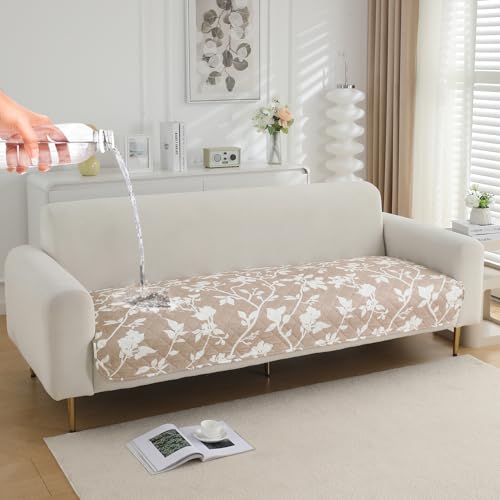 Image of HOKIPO 'Elira Series' Polyester Blend Water Repellent + Waterproof Quilted Sofa Mats | Make Your Own Sofa Cover Set | Length 60cm - Buff Brown Sillehoute Floral (AR-5241-C7)