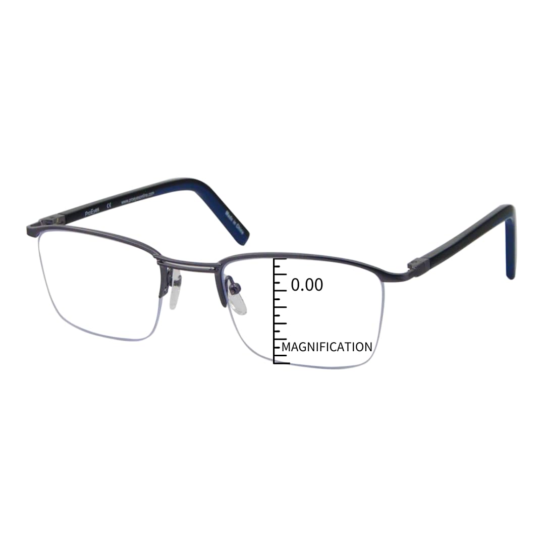 ProEyes Attitude 3, Progressive Multifocus Reading Glasses, Anti Blue Light Resin Lens, Zero Magnification on Top Lens (Rectangular Gun, up+0.00,down+2.50)