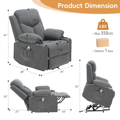 Image of Power Lift Recliner Chair for Elderly with Massage,Recliner Chairs for Adults with Remote,Electric Lift Chair with Side Pockets,USB & Type-C Charging for Living Room (Darkgray)