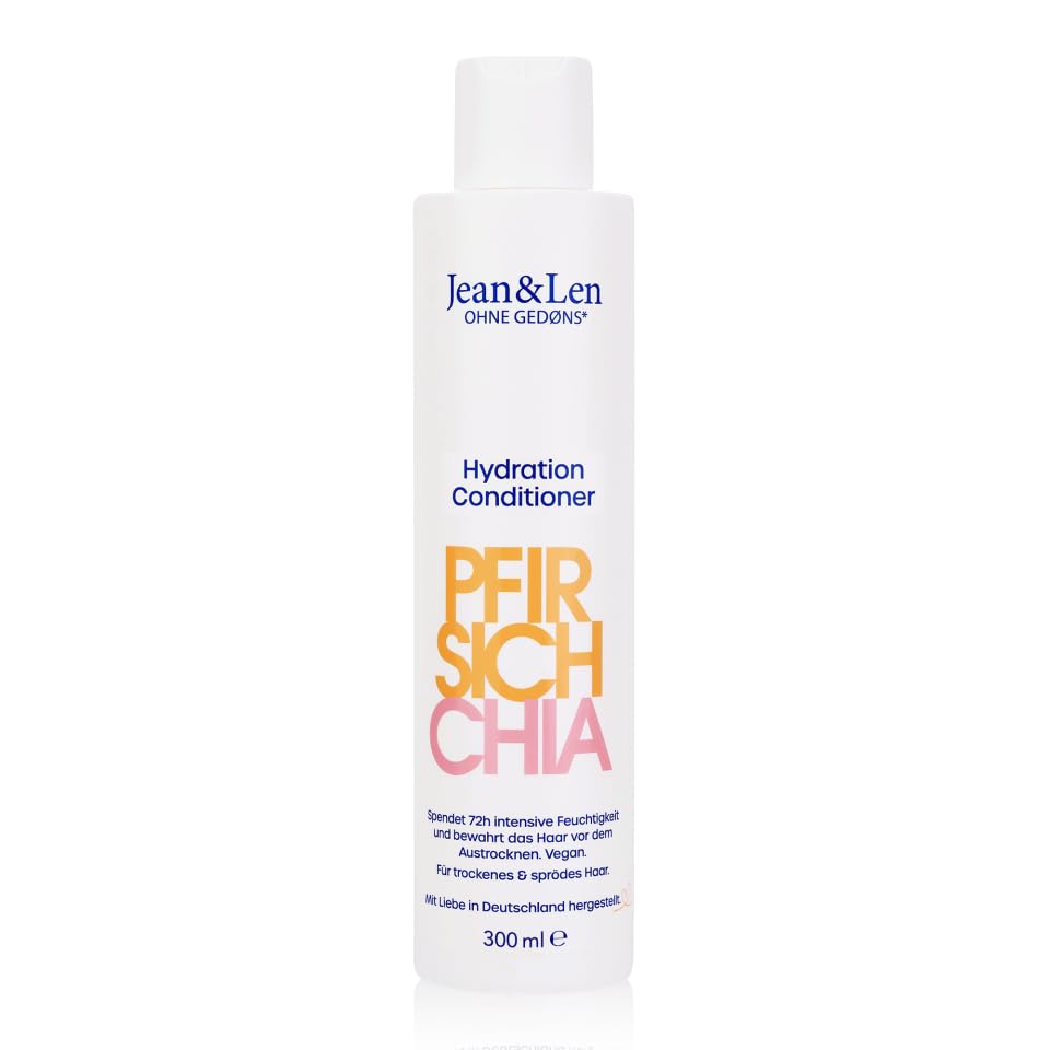 Jean & Len Conditioner Pfirsich & Chiasamen, für trockenes Haar, vegane Haarpflege mit Pfirsich- & Chiasamen-Extrakt & pflanzlichem Glycerin, ohne Silikone & Parabene, 300 ml