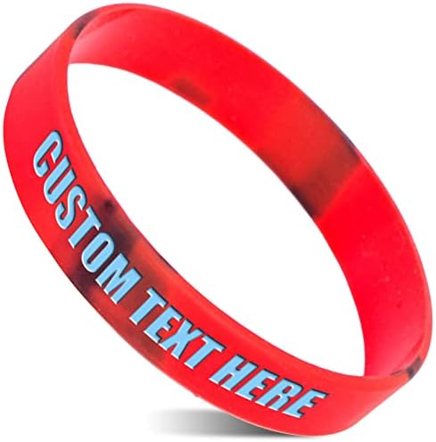 50 Silicone Custom Text Wristbands - Personalized Rubber Bracelets for Events, Support, Wedding, Awareness, Motivation (Black/Red)