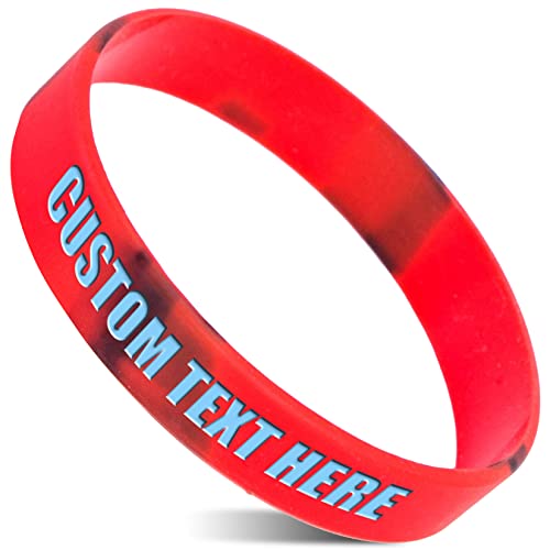 50 Silicone Custom Text Wristbands - Personalized Rubber Bracelets For Events, Support, Wedding, Awareness, Motivation (Black/Red) #TOP21