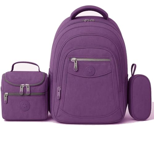 Kit mochila feminina escolar juvenil e adulto com lancheira e estojo (Kit Roxo)