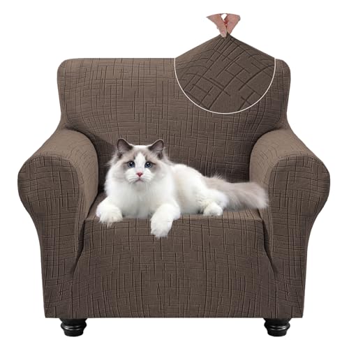 YSTELLAA Funda Butaca 1 Plaza Elasticas, Fundas para Sofa con Reposabrazos, Funda De Sofa Antideslizante Antimanchas Lavable, Fundas Sofas con Espuma Antideslizante, Café Claro