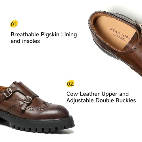 Image of BEAU TODAY Chunky Loafers for Women, Women's Leather Platform Loafers, Lug Sole Tassel Slip On Loafers Shoes Brogues Wingtip Casual Business Shoes Comfortable Dressy