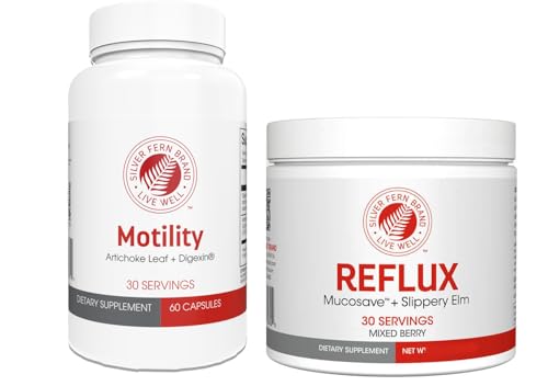 Silver Fern Brand Slow Motility+ Kit Digestive Support Bundle 30-Day Supply Berry Flavor Powder Capsules Artichoke Leaf Okra Ashwagandha MucoSave No Artificial Ingredients Made in USA