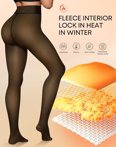 JTANIB Fleece Lined Tights Women 2 Pack, Fake Translucent Warm Pantyhose Winter Thick Sheer Thermal Tights4