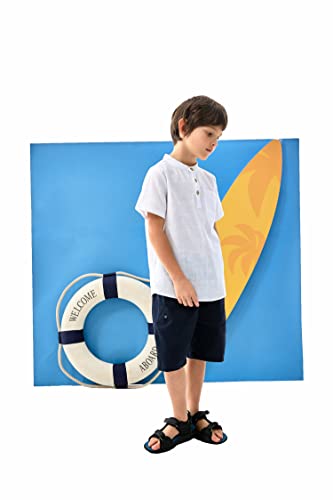 Arshiner Boys Linen Shirt Button Down Henley Short Sleeve Casual Dress Summer Beach T Shirts Top with One Pocket3