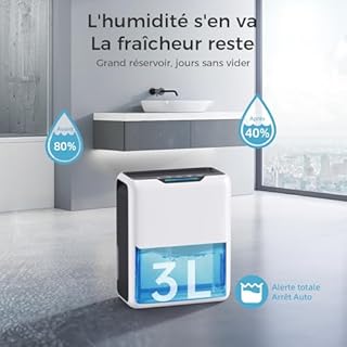 GOAMGE Deshumidificateur d Air 3L, Déshumidificateur pour la 20㎡ Maison, Double Peltier Effet, 30dB Ultra Silencieux Déshumidificateurs pour Chambre, Dégivrage Intelligent, Minuterie 24H