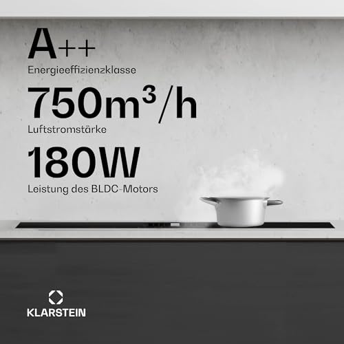Klarstein AirJet FlexPro Induktionskochfeld Mit Dunstabzug - A++ Energieeffizienz, 750 m³/h Luftstrom, 14 kW Leistung, 4 Flexzonen, Leise 58 dB, Touch-Steuerung, Schwarz
