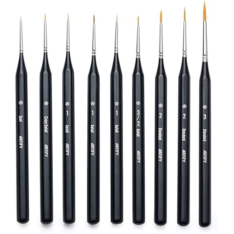 ARTIFY Miniature Detail Paint Brush Set: 9-Piece Round Small Model Paintbrushes, Thin Mini Tiny Micro Paint Brushes for Miniature Painting Cover