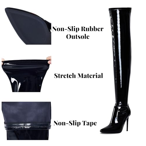 Elisabet Tang Thigh High Boots Over the Knee Boots for Women,Sexy 4.3 inch Stilettos High Heels Boots Stretch Suede Long Pointed Toe Shoes3