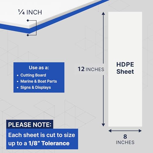 Image of Duco USA-Made HDPE Sheet 1 /4 Inch Thick 8 inch x 12 inch - 1 Pack of White HDPE Plastic Cutting Board Plastic Sheet for Kitchen, Signs, Crafts, Shelf Board, and Dishwasher Friendly