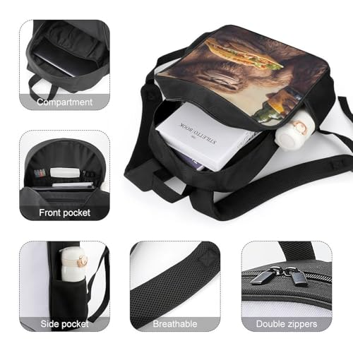 Bigfoot Sasquatch Hold Beer And Mexico Food Travel Backpack Casual Daypack Shoulder Bag with Adjustable Shoulder Straps for Hiking4