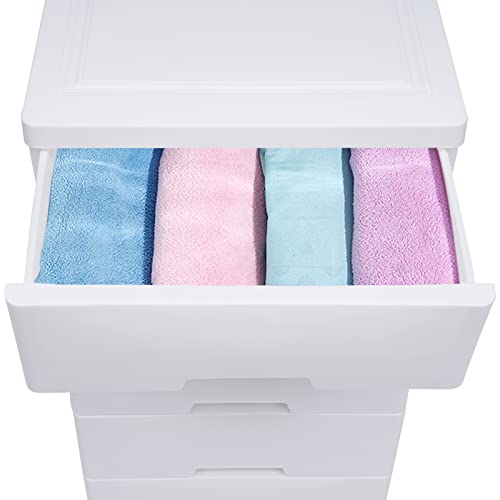 Woqlibe White Plastic Storage Dressers,With 5 Drawers,File Vertical Cabinet With Wheel Casters For Playroom Bedroom Hallway Entryway Furniture,17.72''D X 11.81''W X 33.07''H(White) #TOP5