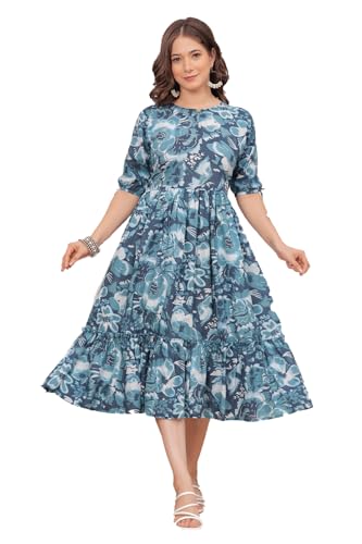 Image of Monique Brand Women's /Girls Cotton Kurta for Women Floral Printed Regular Fit Anarkali Kurta ||Floral Flared Western Dress