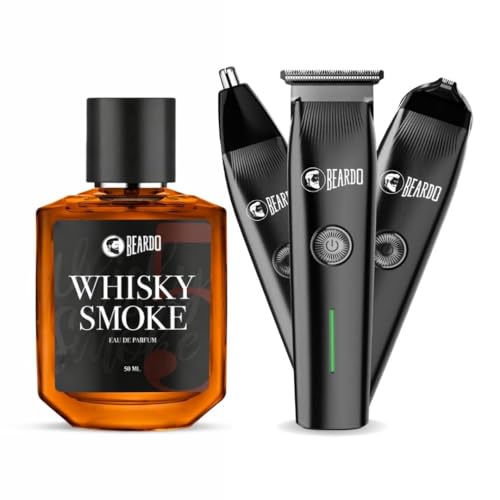 Image of Beardo Ape-X Prime 3-in-1 Trimmer + Whisky Smoke 50ml Mens Perfume | Beard, Nose, Precision Trimmer with Type-C Charging + Long-Lasting Oudh Scent | Gift for Men, Husband, Boyfriend