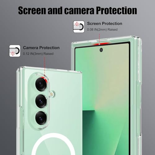 Image of Magnetic Case Plastic for Samsung Galaxy Z Fold 7 5G Compatible with MagSafe, Shockproof Phone Bumper Cover, Anti-Scratch Clear Back (White Clear)