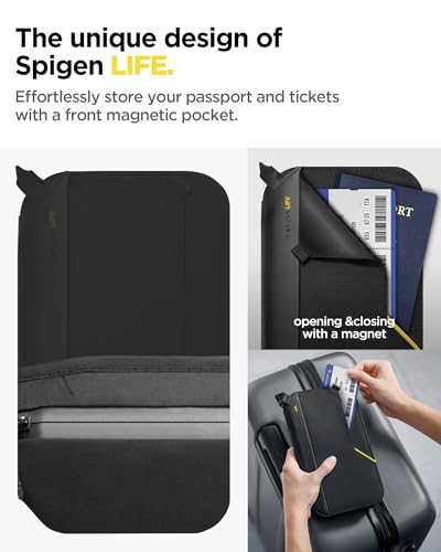 Spigen Life Passport Holder for Family, Passport Wallet Travel Documents Organizer Passport Holder with RFID Blocking, SIM Card Holder and Eject Pin, Wrist strap, up to 4 Passports- Black2