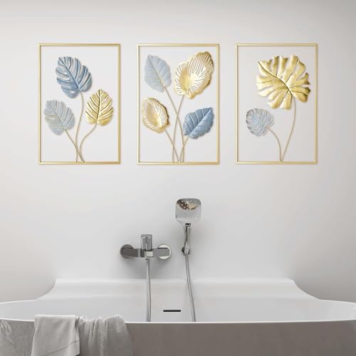 Image of Framing Hub - Gold Metal Wall Decor Leaf Wall Hanging Decoration, Set of 3 Metal Wall Art Home Decor for Living Room Office Bedroom Hotel