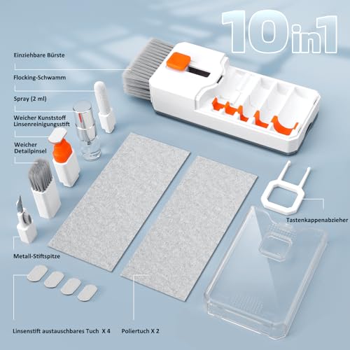 Ordilend Tastatur Reinigungsset, Alles in 1 Keyboard Cleaner, PC Tastaturreiniger mit Bürste, Tastatur Reinigung, Laptop Reinigungsset Tastaturreiniger Handy für iPhone, Tablet, Computer, Kamera