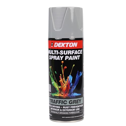 DEKTON Quick-Dry Aerosol Spray Paint, Interior And Exterior Usage – Traffic Grey for Metal, Wood, and Plastic |Rust Prevention|Ideal for Fixtures Furniture's Components Projects