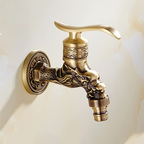 Carved Wall Mount Bibcock Brass Retro Tap Decorative Outdoor Garden Taps Washing Machine Mop Luxury Antique WC Faucet